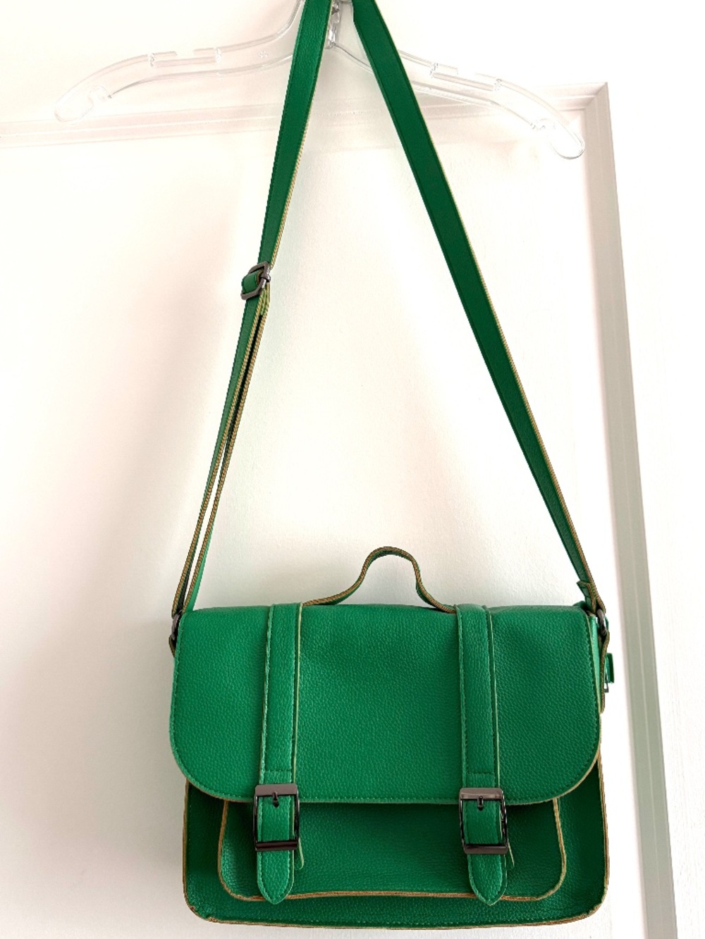 New Green Pleather Vegan Messenger Bag